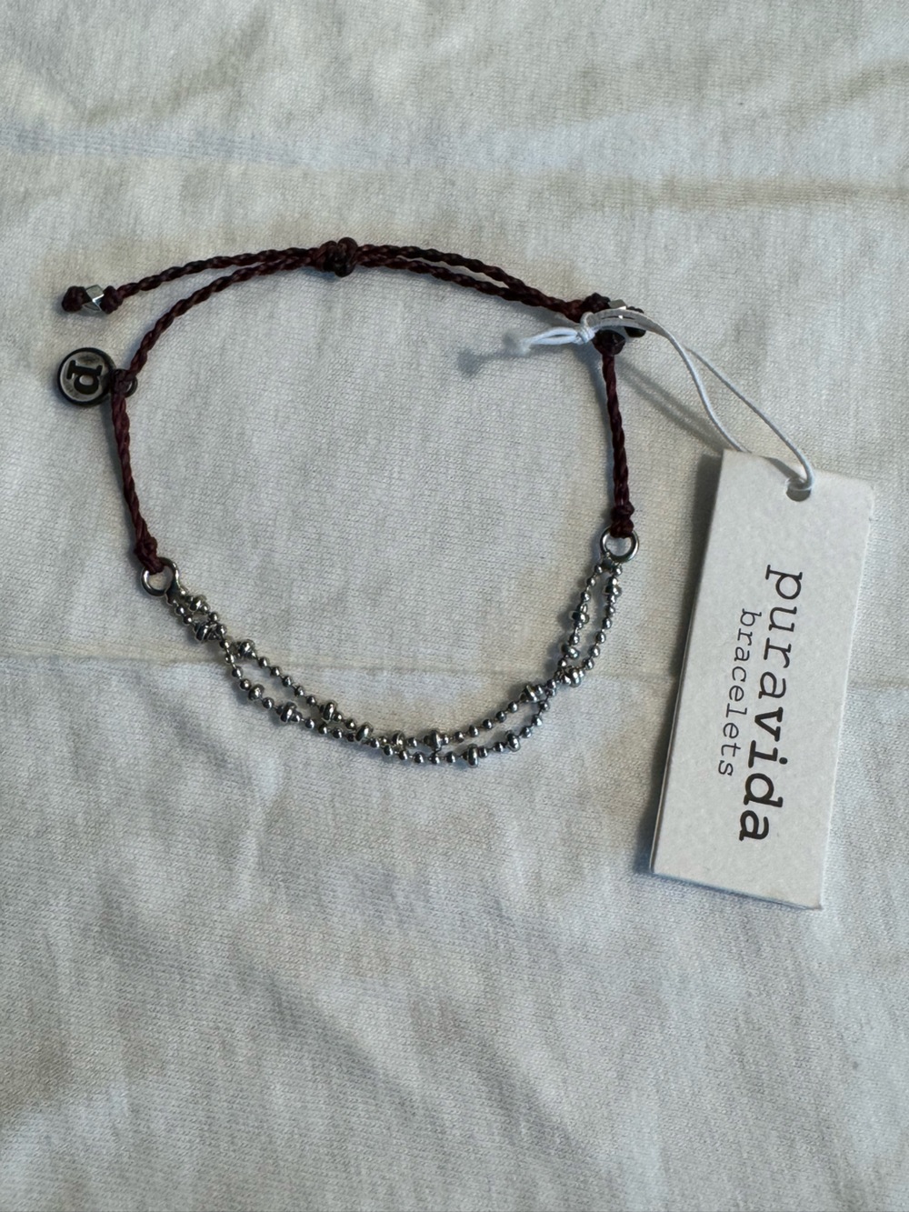 Pura Vida Maroon Cord Bracelet with Silver Beaded Chains